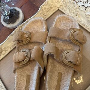 Woman’s Vince Glyn Tan Suede Women's Slides Size 9.  Lightly Worn.